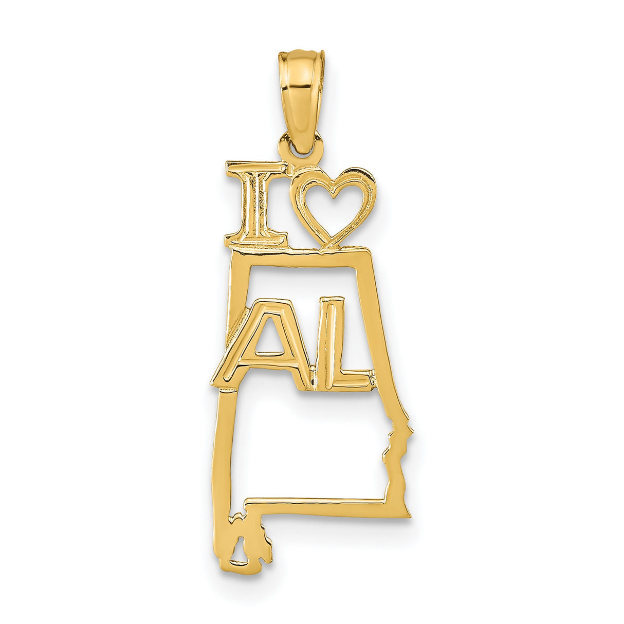14k Yellow Gold Alabama Shaped Pendant with I Heart AL Engraving, State Outline Charm