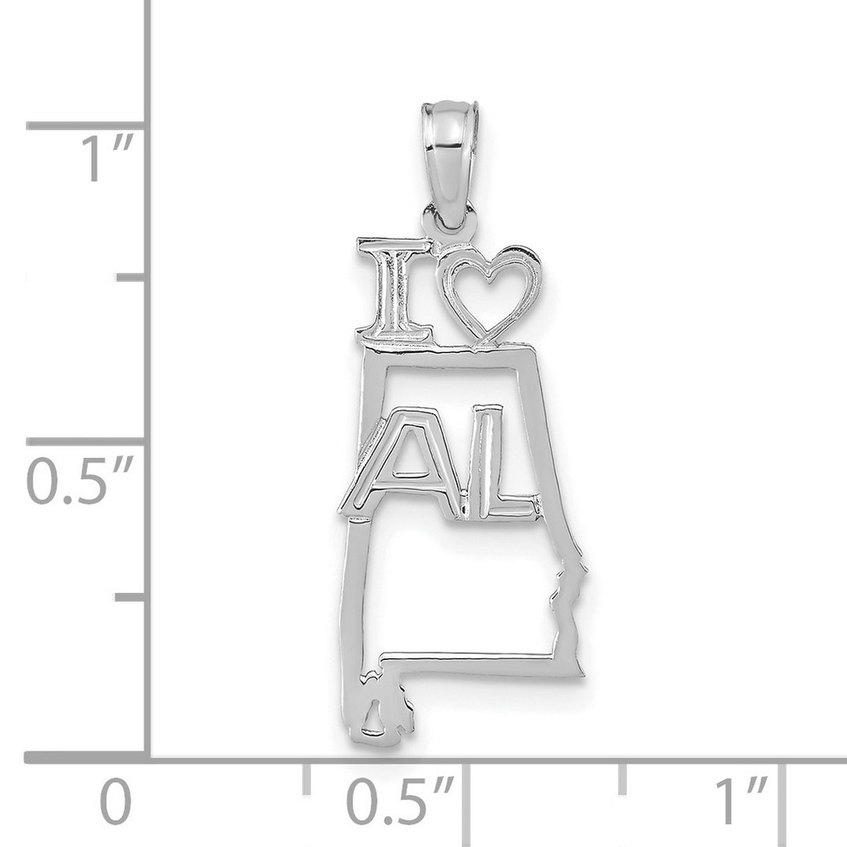 14k White Gold Alabama State Outline Pendant with I Heart AL Design, Dainty Southern Charm