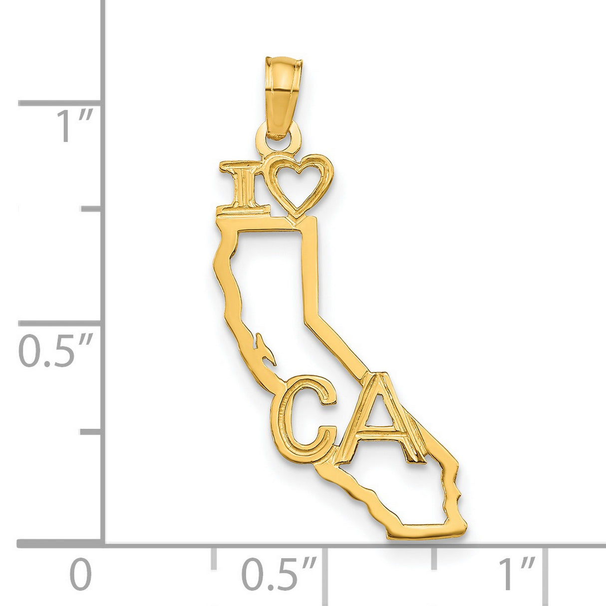 14k Yellow Gold California State Pendant with Heart Design, Unisex Travel Charm