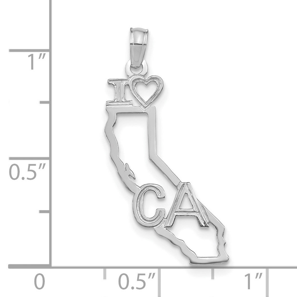14k White Gold California State Outline Pendant with I Love CA Text, Unisex Charm