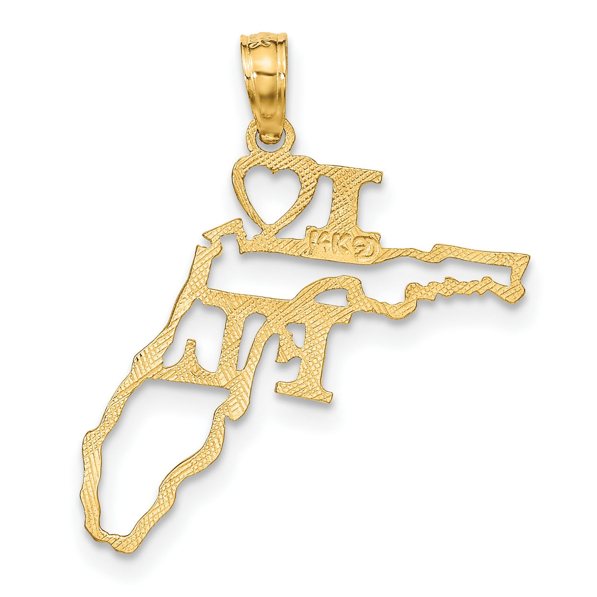 14k Yellow Gold Florida Map Pendant with Heart Symbol, Dainty Travel Souvenir Charm