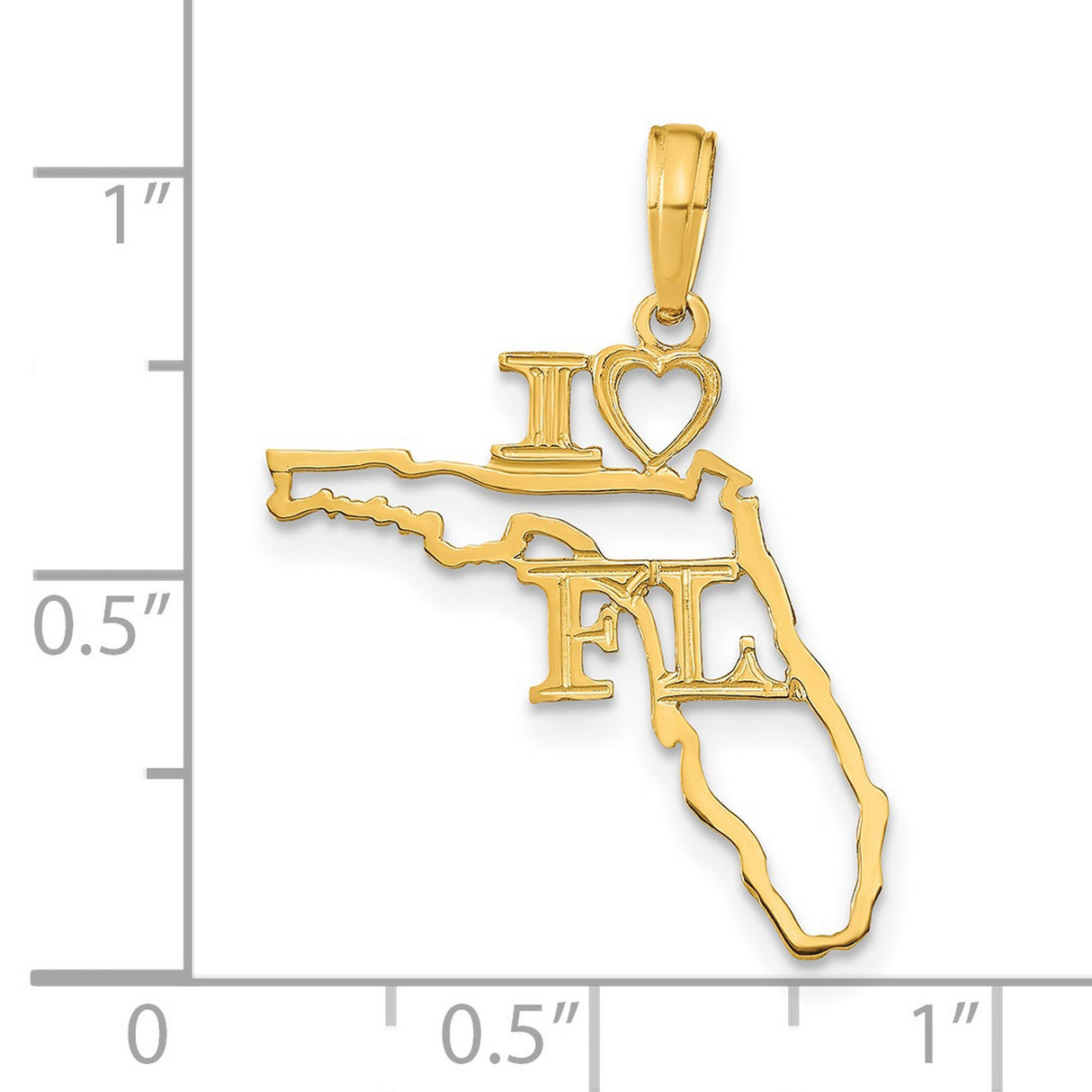 14k Yellow Gold Florida Map Pendant with Heart Symbol, Dainty Travel Souvenir Charm