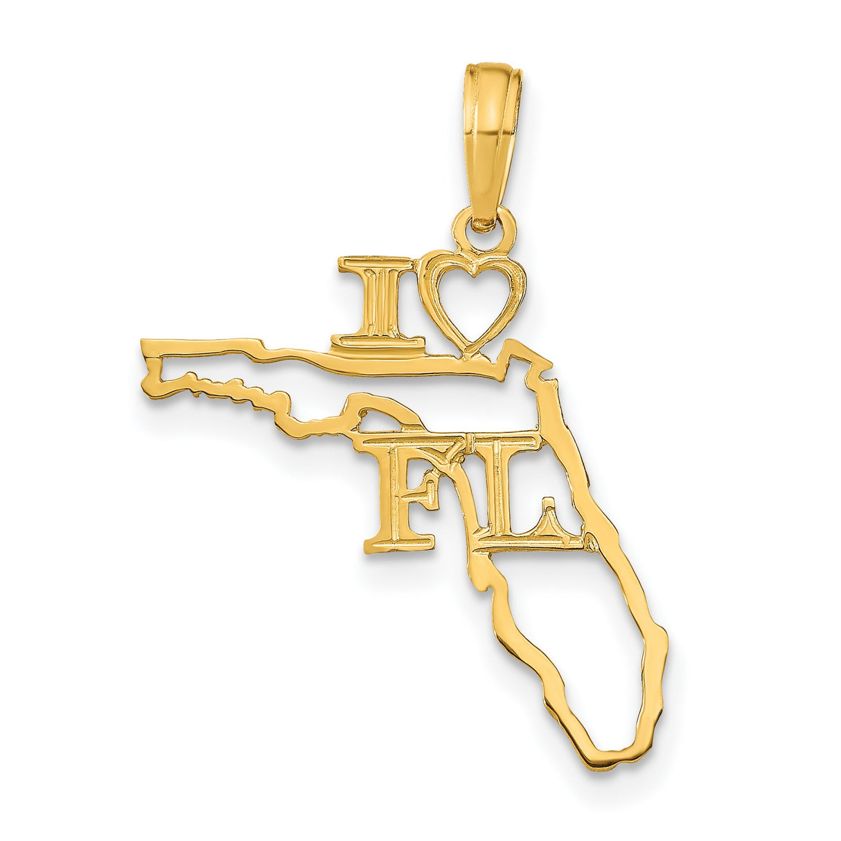 14k Yellow Gold Florida Map Pendant with Heart Symbol, Dainty Travel Souvenir Charm