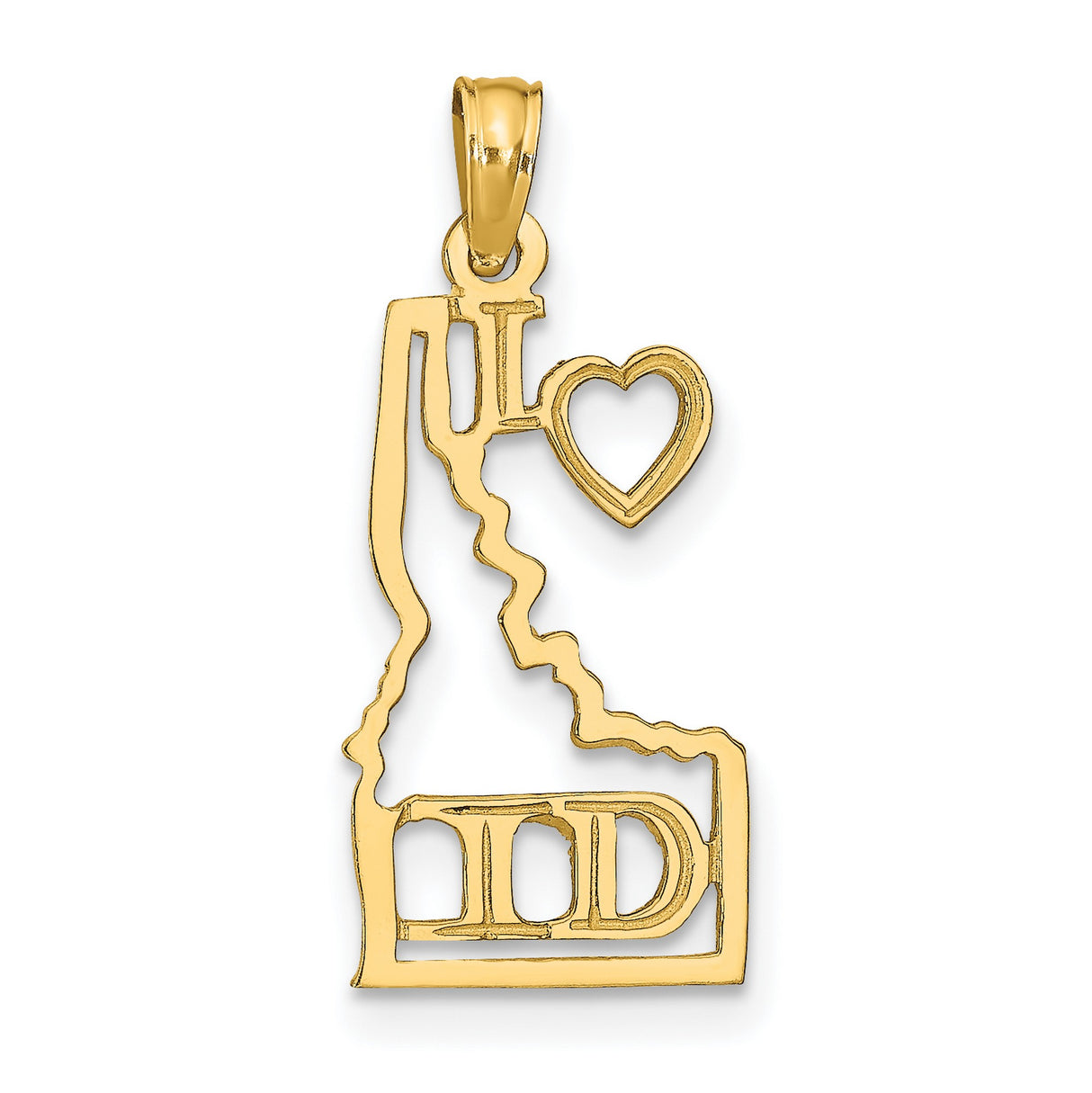 14k Yellow Gold Idaho Map Pendant with Heart Cutout, State Charm Jewelry for Women or Unisex