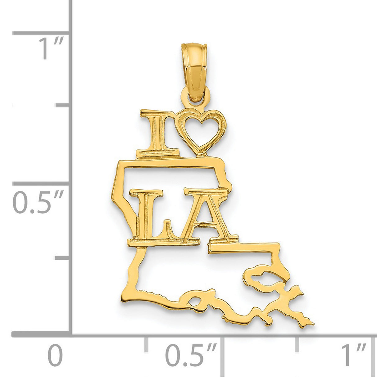 14k Yellow Gold Louisiana State Pendant with Heart Accent, I Love LA Design Charm