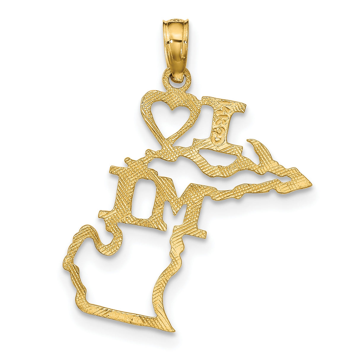 14k Yellow Gold Michigan State Pendant with I Love MI Heart Design, Unisex Regional Charm