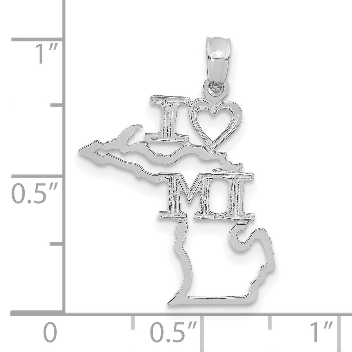 14k White Gold Michigan State Pendant with I Heart MI Engraving and Peninsula Outline