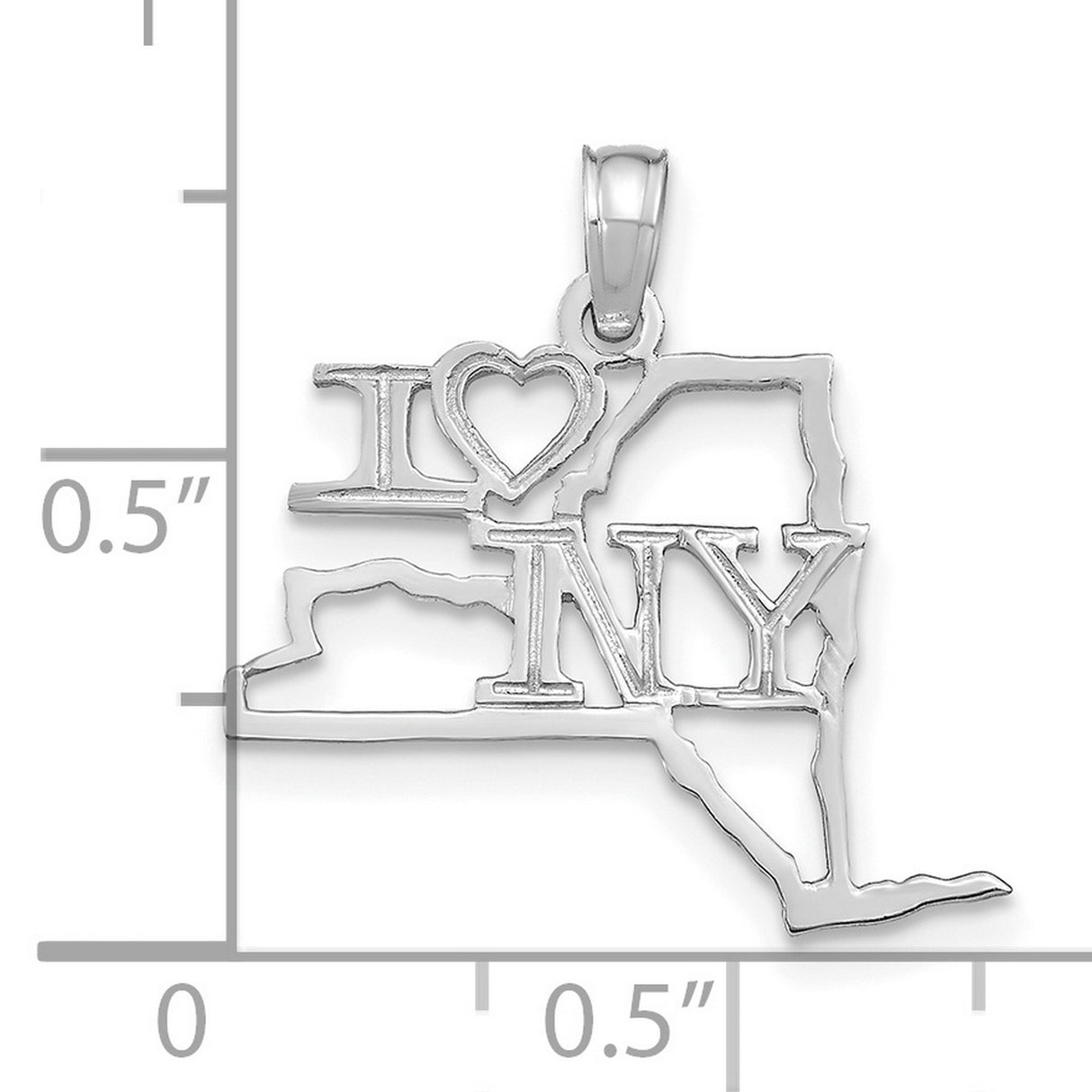 14k White Gold New York State Map Pendant with Heart, I Love NY Design, Unisex Charm