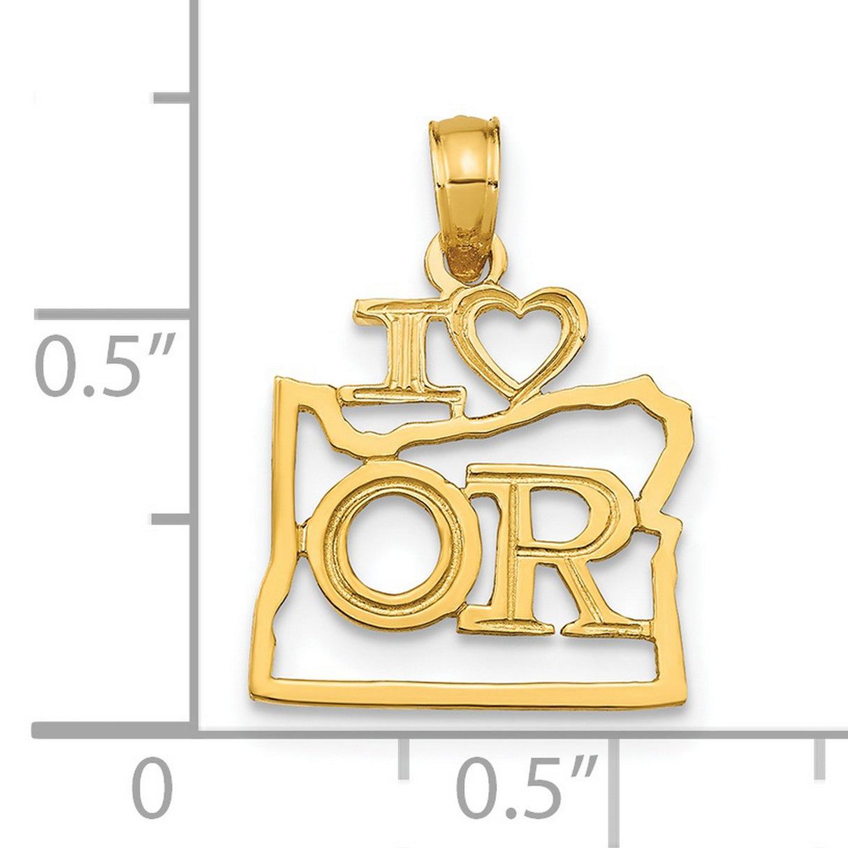 14k Yellow Gold Oregon State Outline Pendant with I Love OR Text, Travel Jewelry Charm
