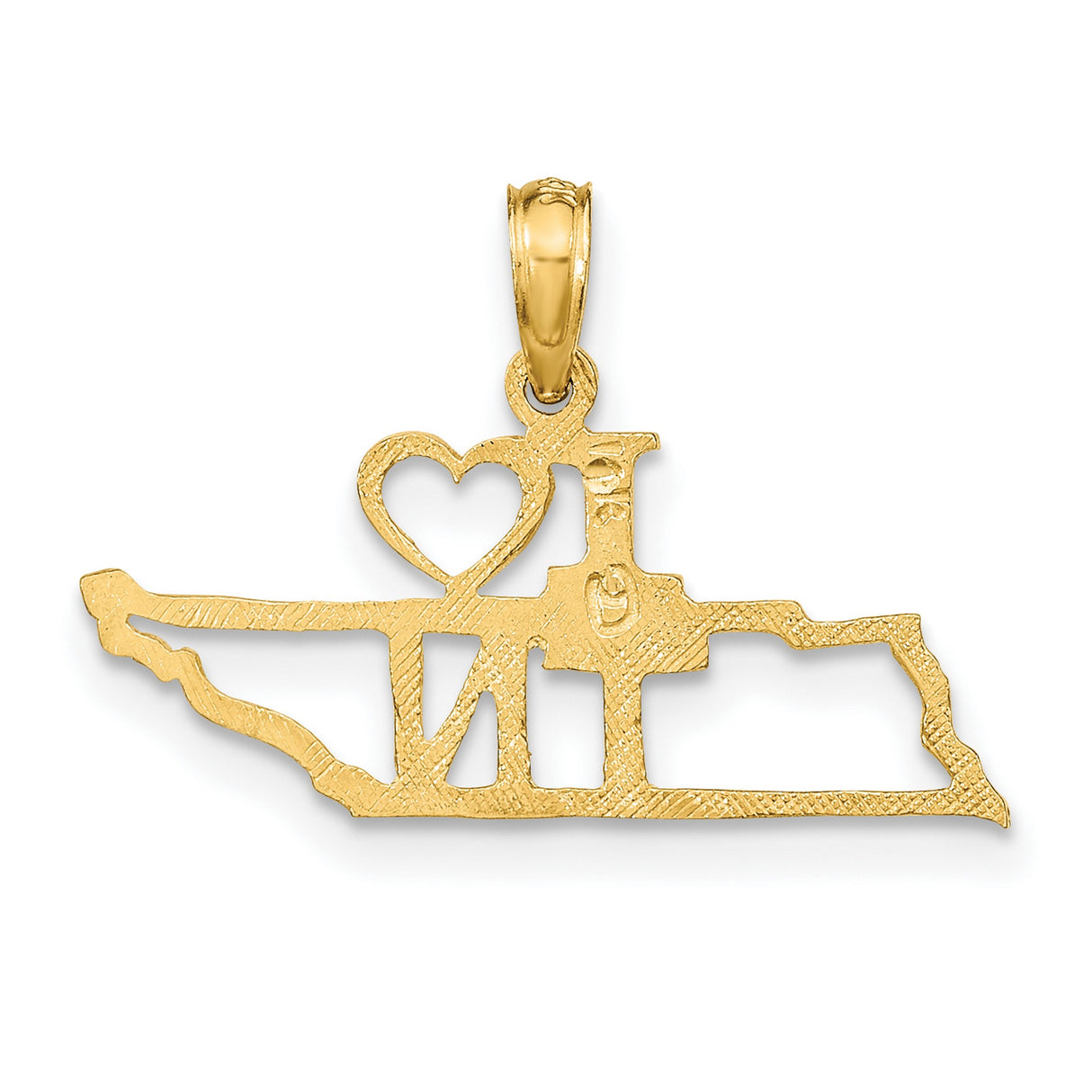 14k Yellow Gold Tennessee Pendant with I Love TN Letters and State Outline Charm