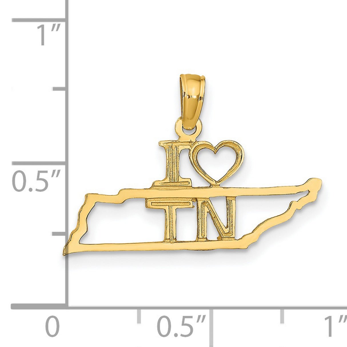 14k Yellow Gold Tennessee Pendant with I Love TN Letters and State Outline Charm