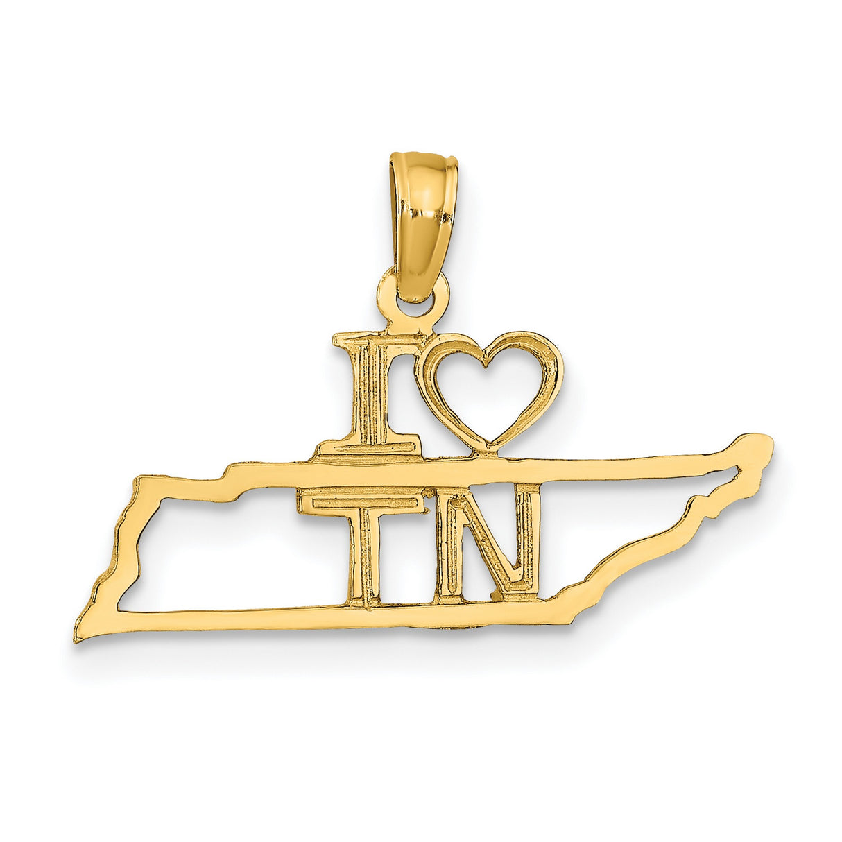 14k Yellow Gold Tennessee Pendant with I Love TN Letters and State Outline Charm
