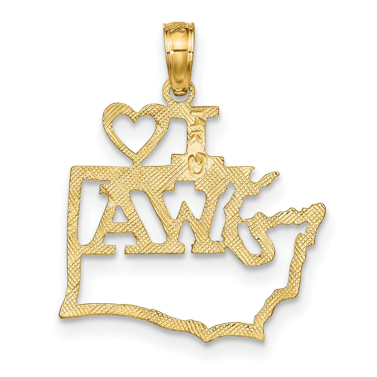 14k Yellow Gold Washington State Map Pendant with I Heart WA Letters, Unisex Charm