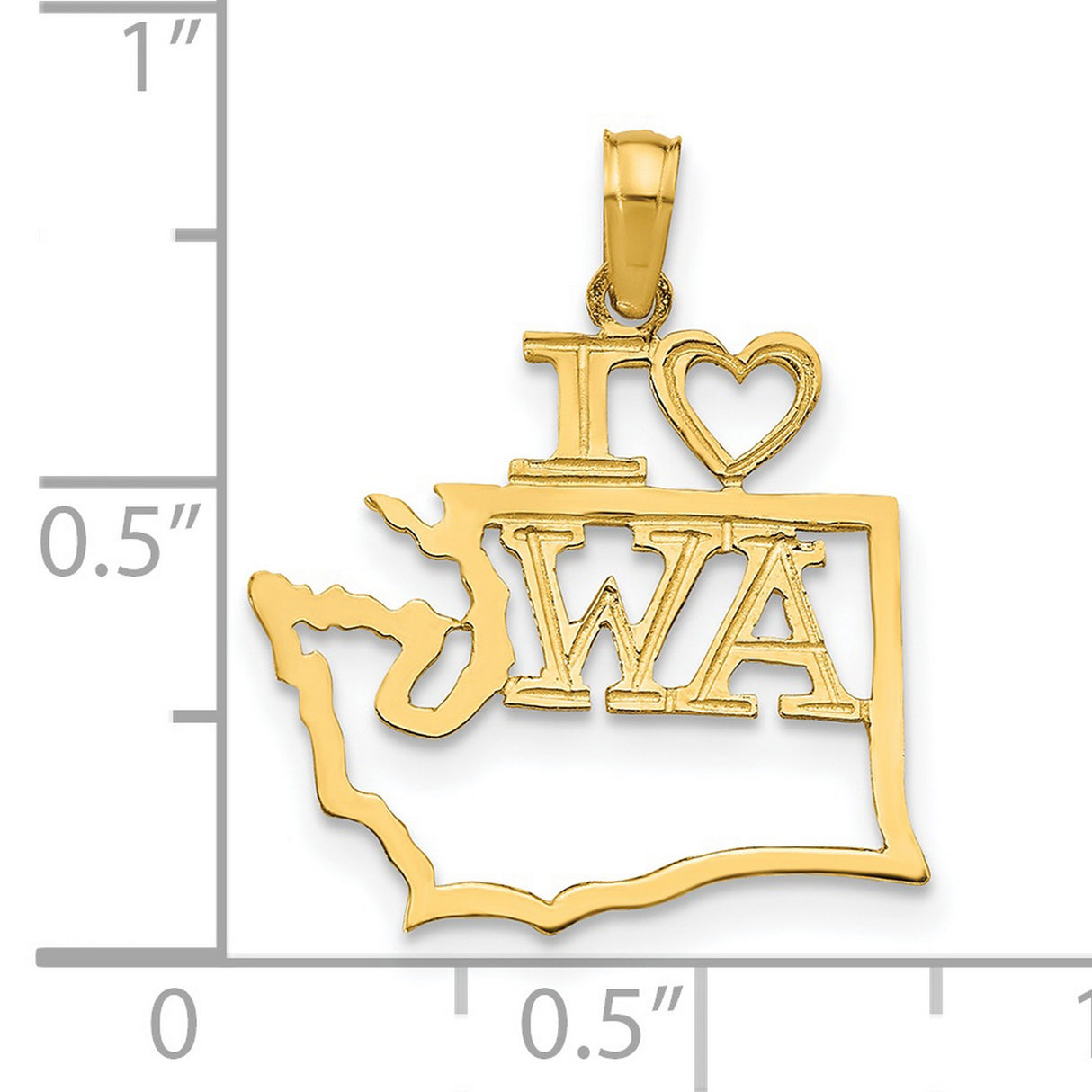 14k Yellow Gold Washington State Map Pendant with I Heart WA Letters, Unisex Charm