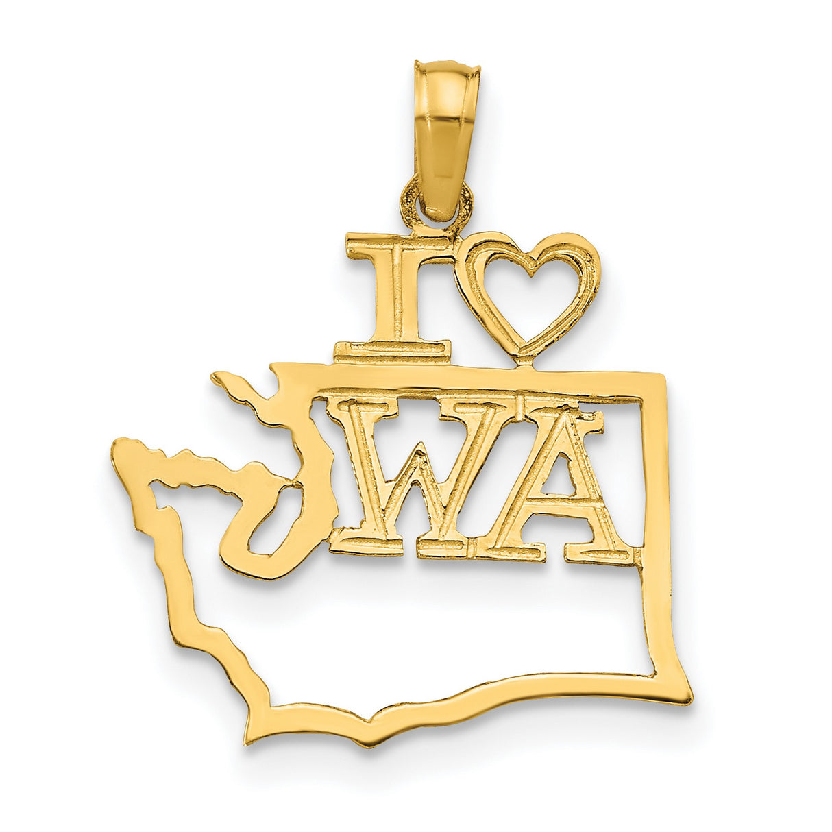 14k Yellow Gold Washington State Map Pendant with I Heart WA Letters, Unisex Charm