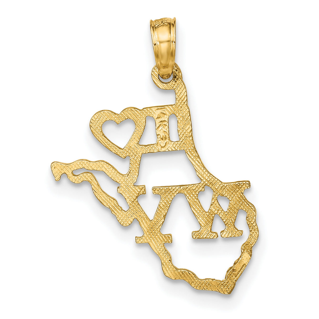 14k Yellow Gold West Virginia Pendant with I Love WV Letters and State Outline Charm