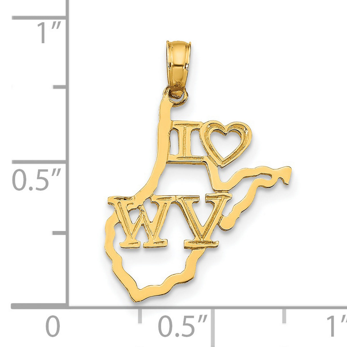 14k Yellow Gold West Virginia Pendant with I Love WV Letters and State Outline Charm
