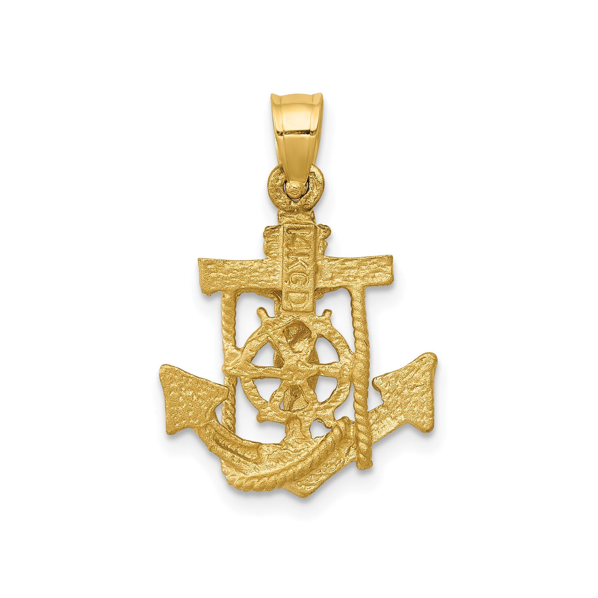 14k Yellow Gold Anchor Crucifix Pendant with Rope Detail and Matte Mariner Cross