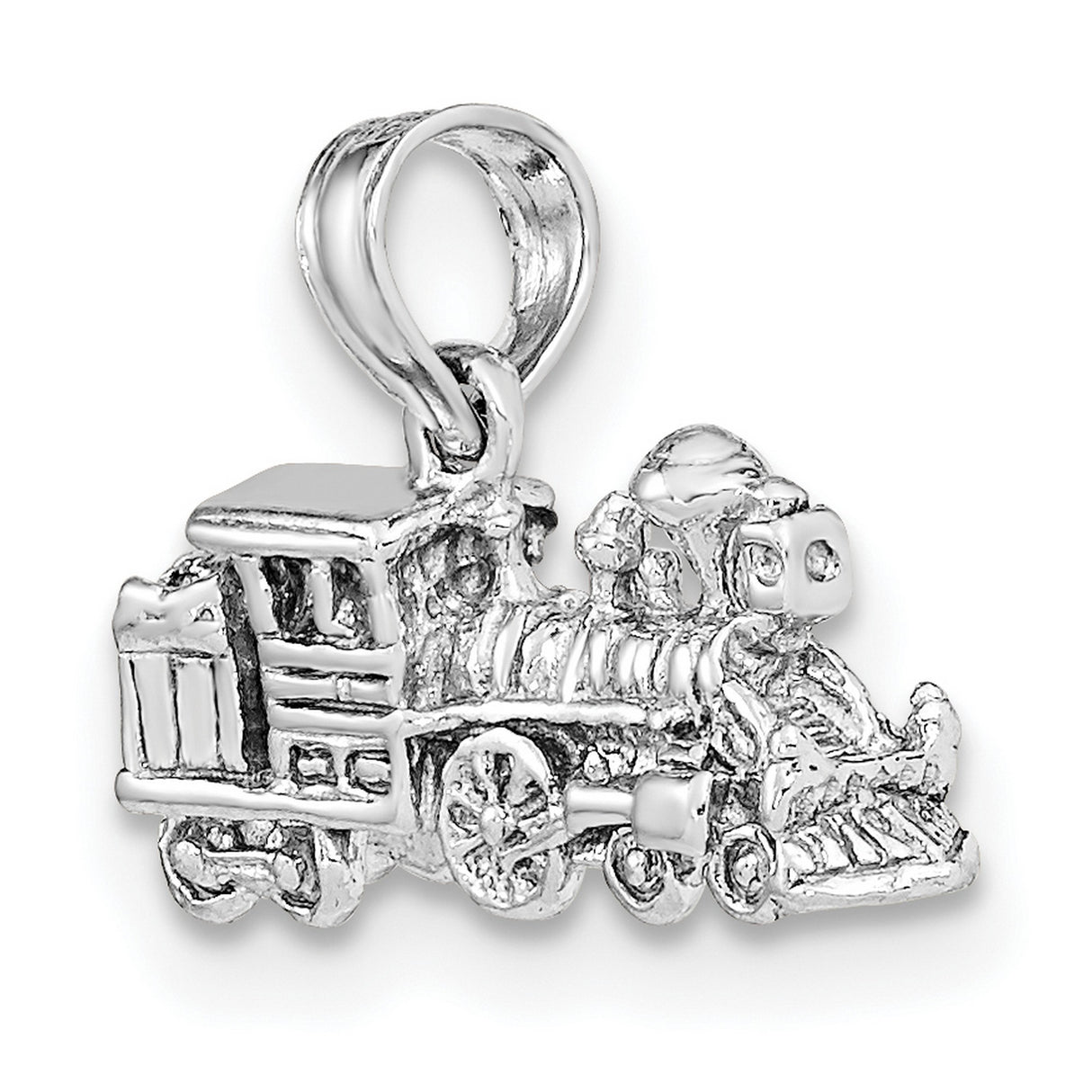 14k White Gold Steam Train Pendant, Vintage Locomotive Charm with Detailed Engine Design