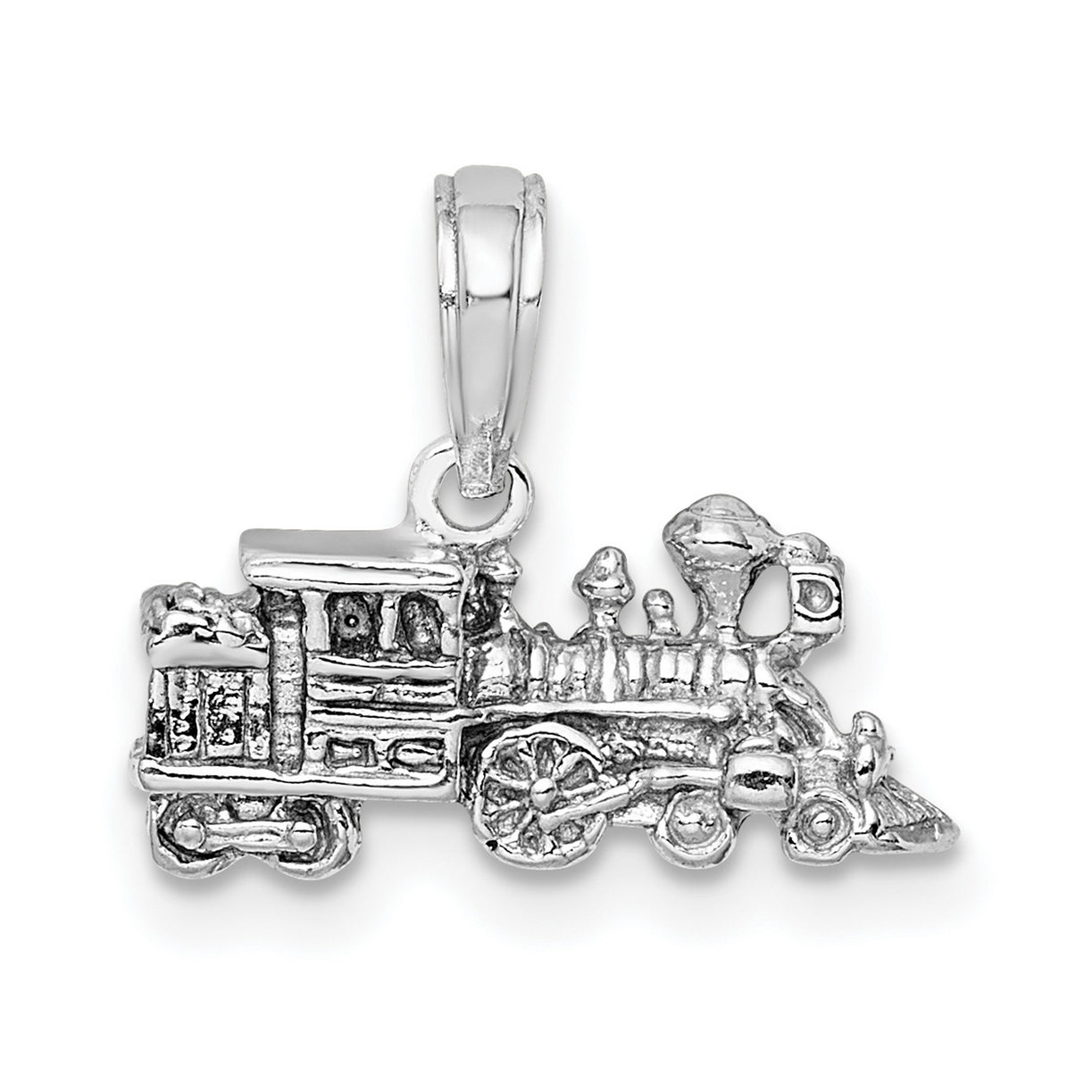 14k White Gold Steam Train Pendant, Vintage Locomotive Charm with Detailed Engine Design