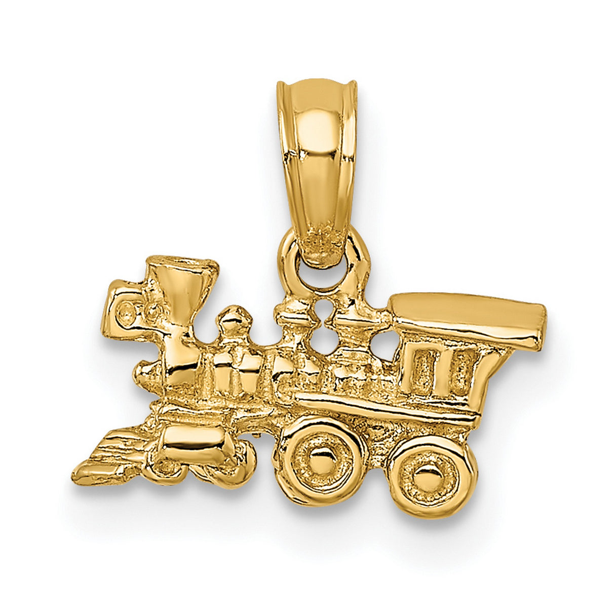 14k Yellow Gold Train Pendant with Detailed Steam Locomotive Design