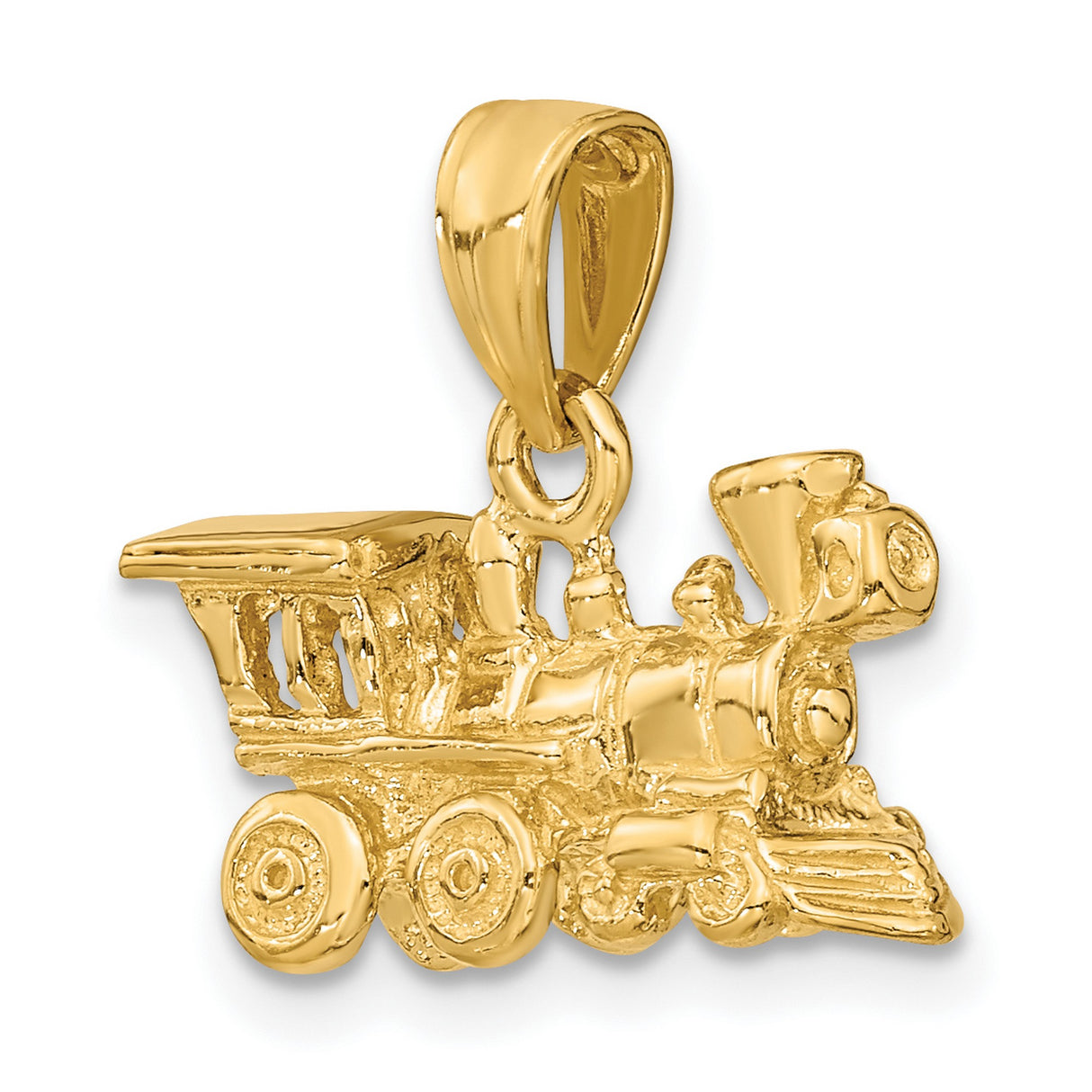 14k Yellow Gold Train Pendant with Detailed Steam Locomotive Design