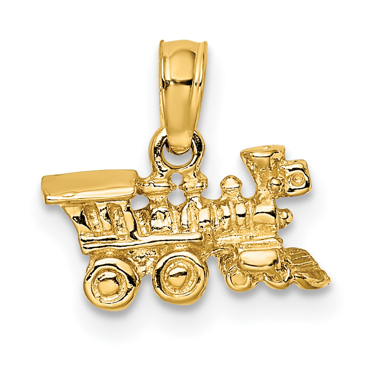 14k Yellow Gold Train Pendant with Detailed Steam Locomotive Design