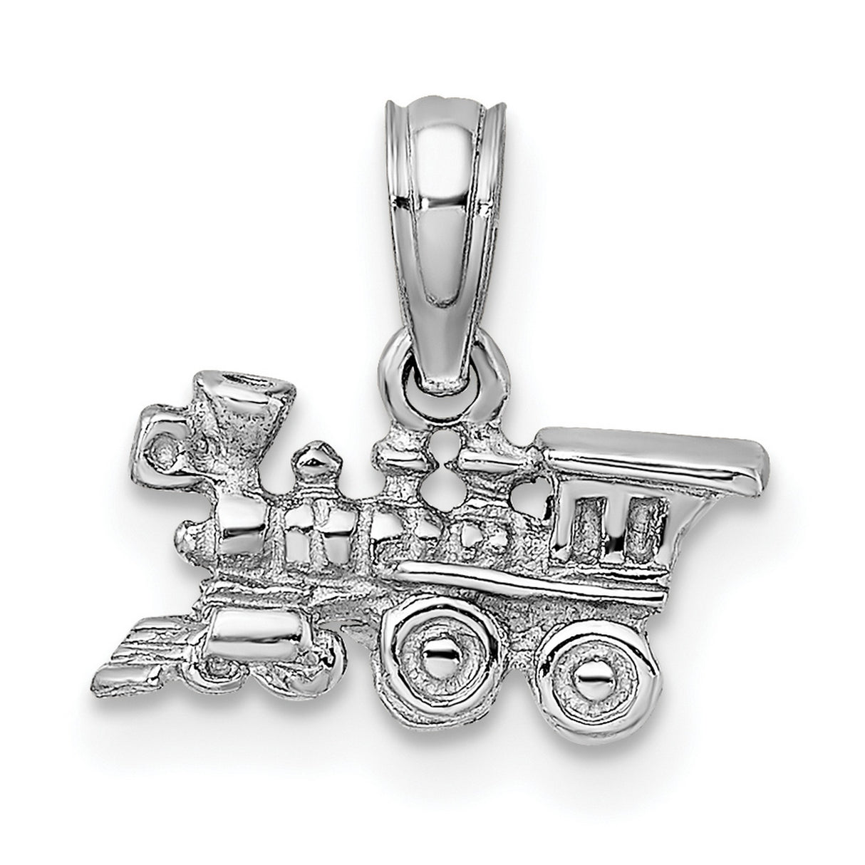 14k White Gold Locomotive Pendant, Vintage Steam Engine Charm, Travel-Inspired Train Jewelry