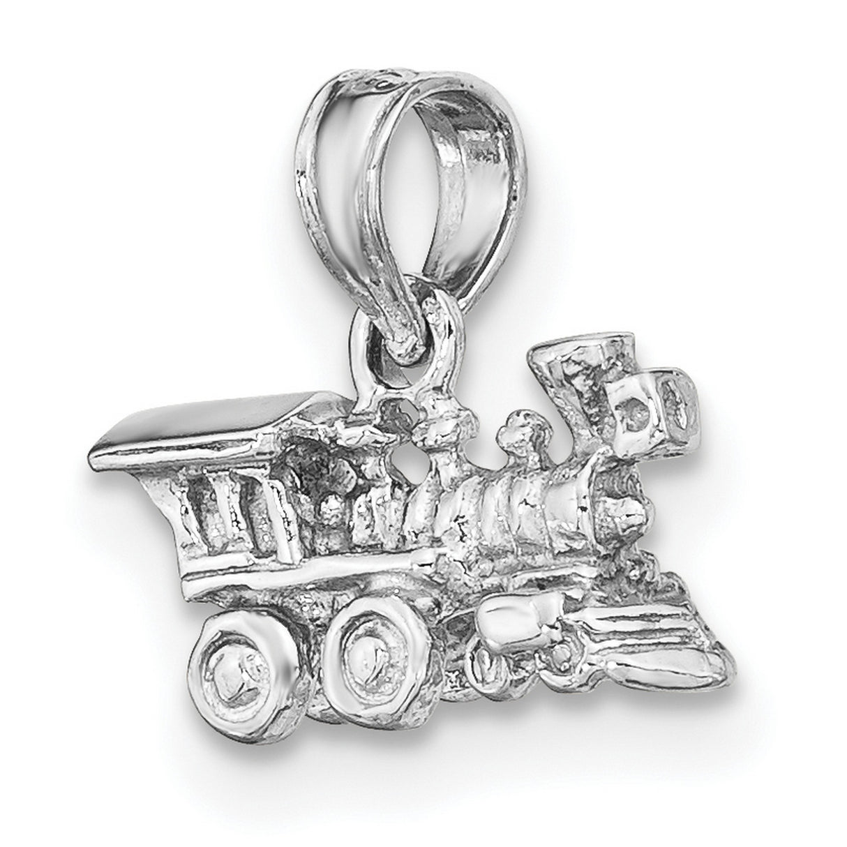 14k White Gold Locomotive Pendant, Vintage Steam Engine Charm, Travel-Inspired Train Jewelry