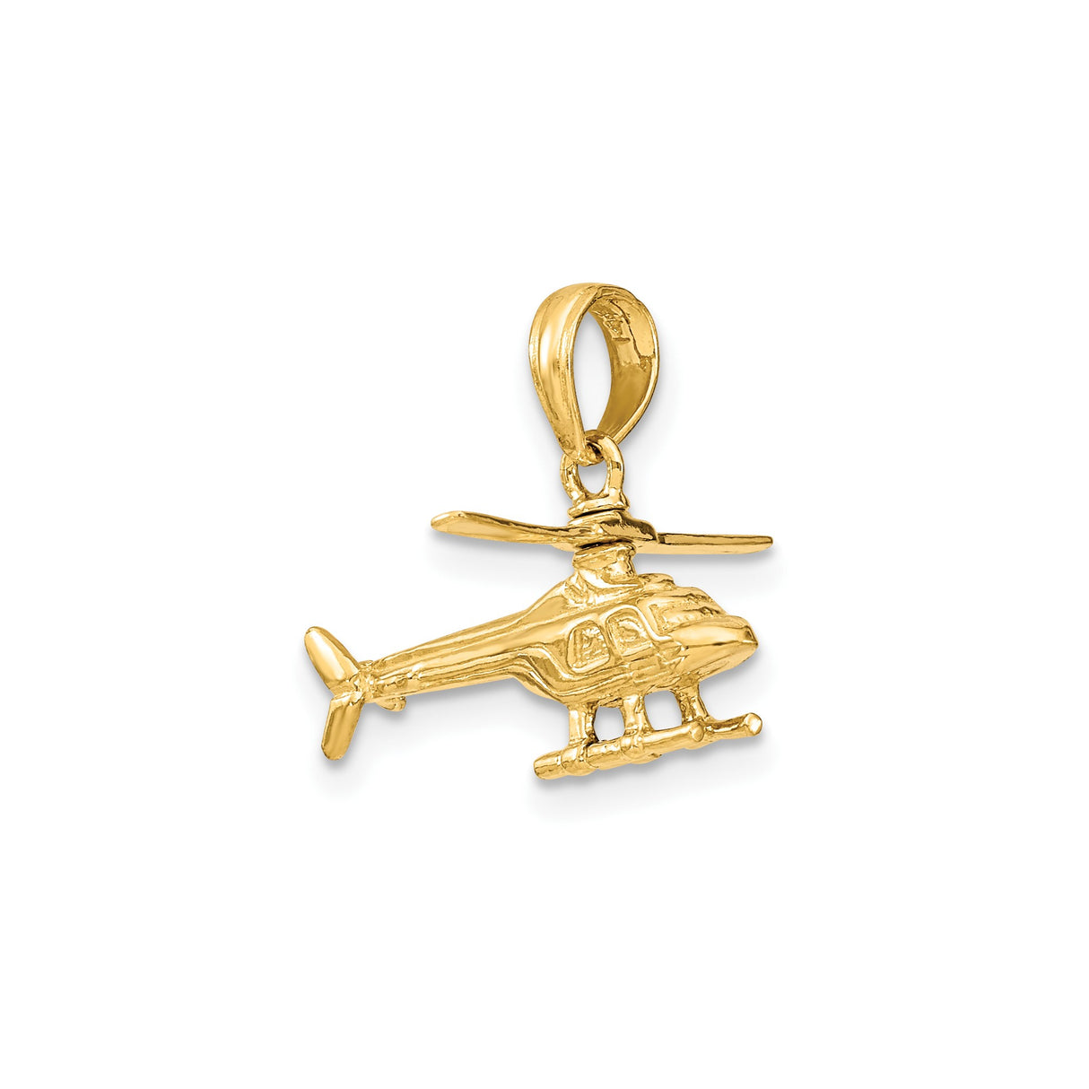 14k Yellow Gold Helicopter Pendant, Detailed Chopper Aviation Design, Unisex or Mens Jewelry