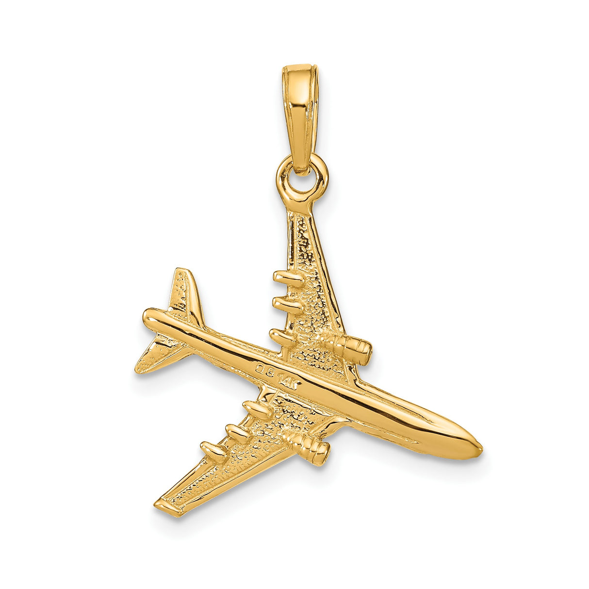 14k Yellow Gold Airplane Pendant, Solid Jet Charm with Polished Finish, Travel and Aviation Theme