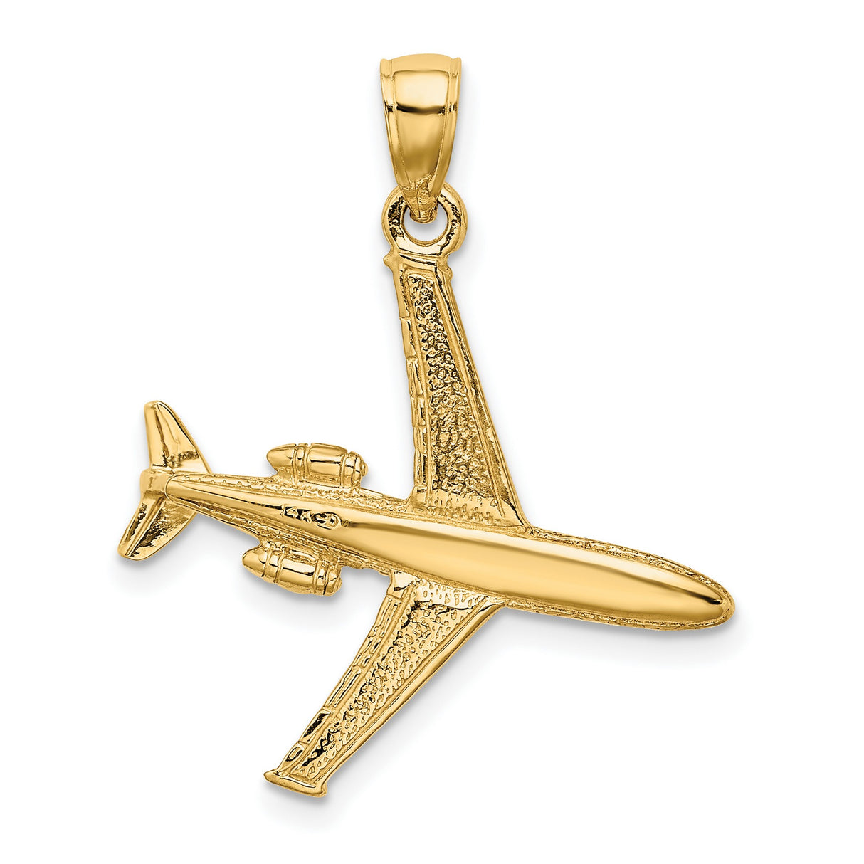 14k Yellow Gold Airplane Pendant with Detailed Jet Design, Travel Charm for Men or Women