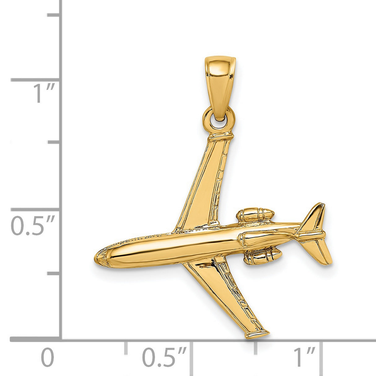 14k Yellow Gold Airplane Pendant with Detailed Jet Design, Travel Charm for Men or Women