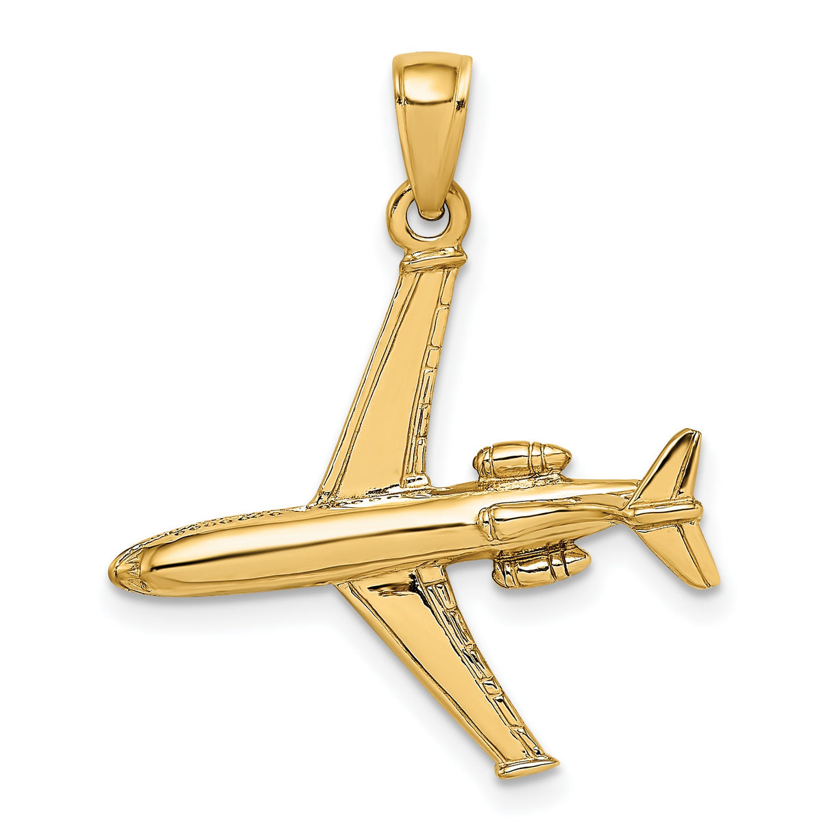 14k Yellow Gold Airplane Pendant with Detailed Jet Design, Travel Charm for Men or Women