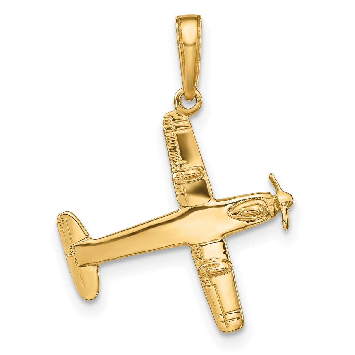 3-D Low-Wing Airplane Charm Pendant in Real 14k Yellow Gold