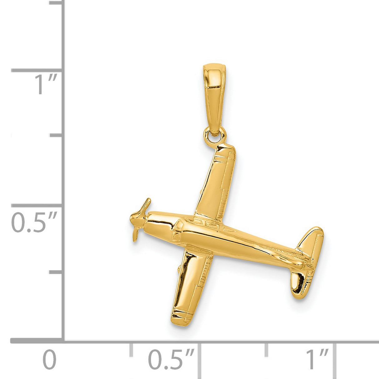 3-D Low-Wing Airplane Charm Pendant in Real 14k Yellow Gold