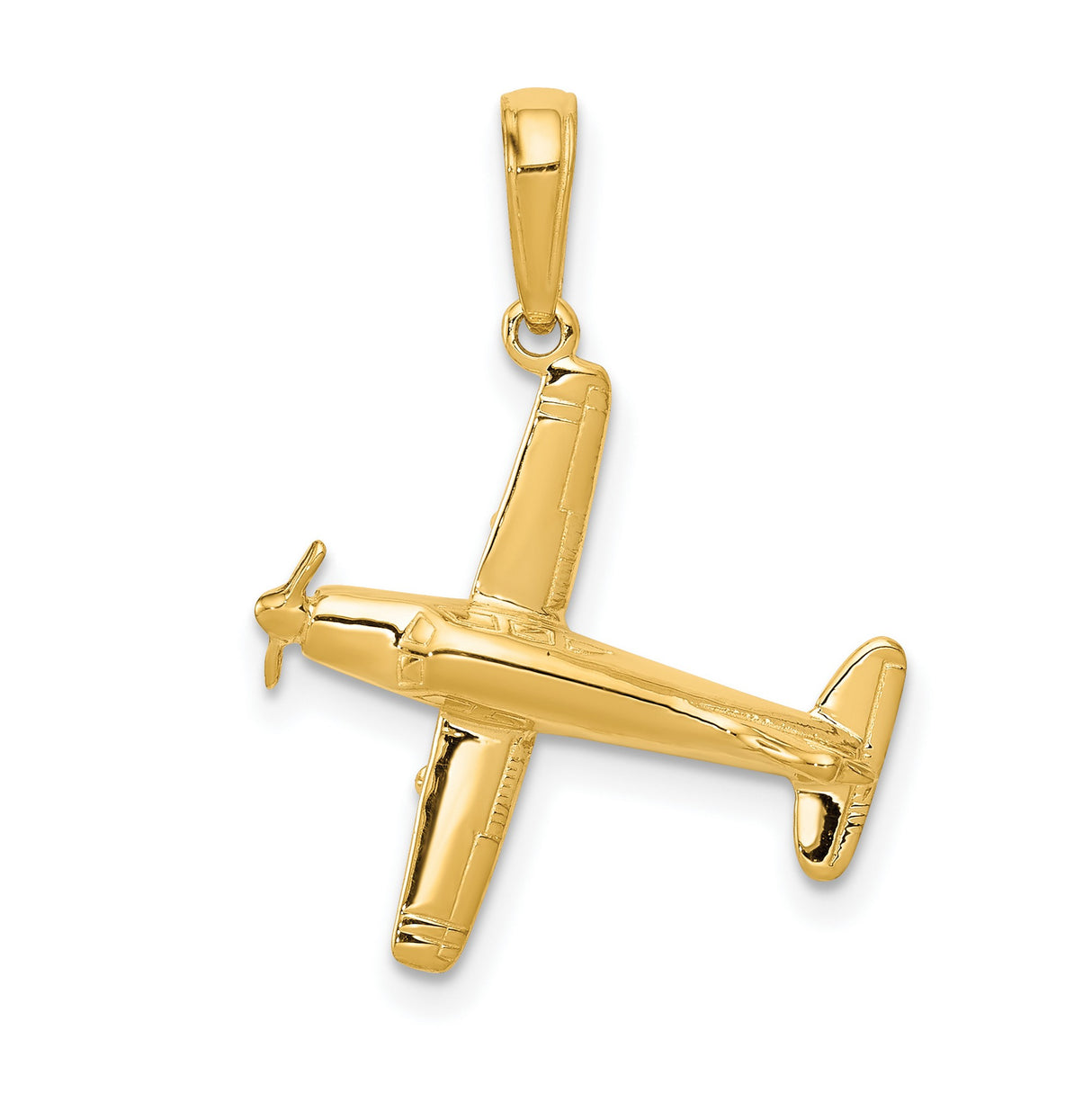 3-D Low-Wing Airplane Charm Pendant in Real 14k Yellow Gold