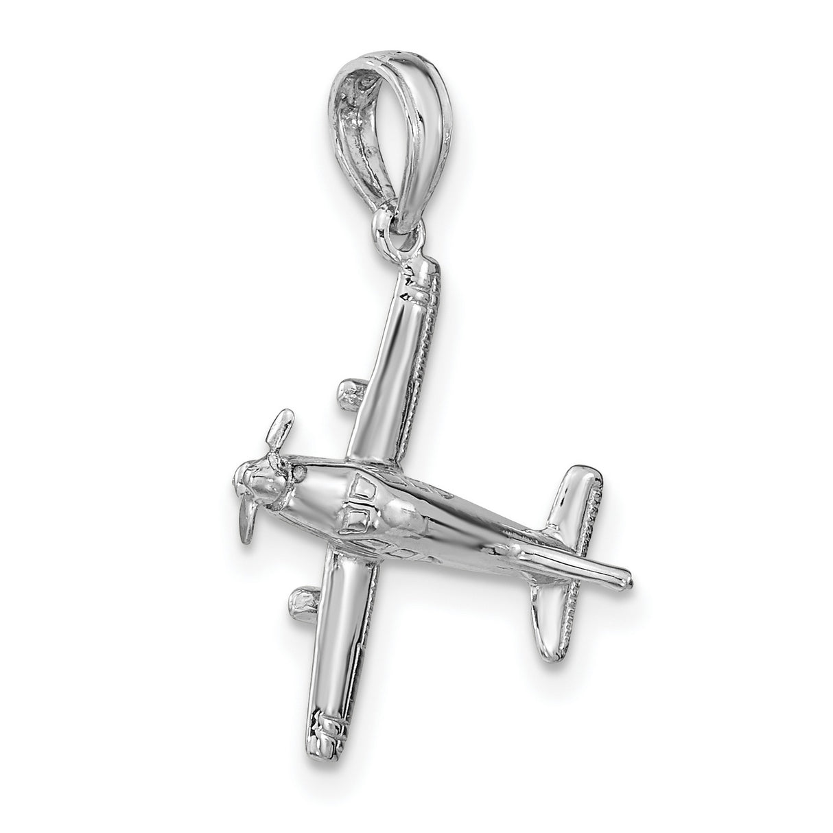 14k White Gold Airplane Pendant with Detailed Propeller Aircraft Design for Men or Unisex