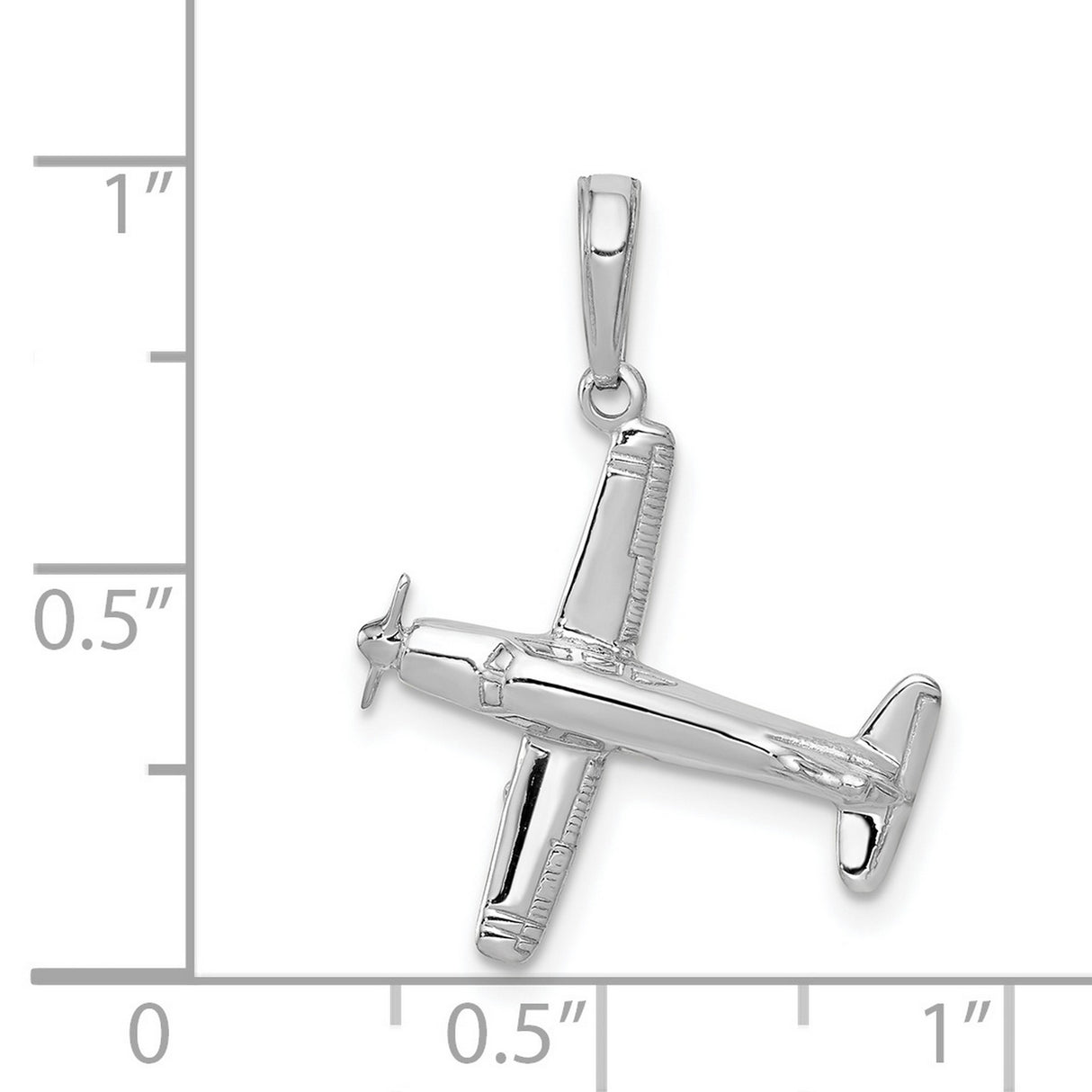 14k White Gold Airplane Pendant with Detailed Propeller Aircraft Design for Men or Unisex