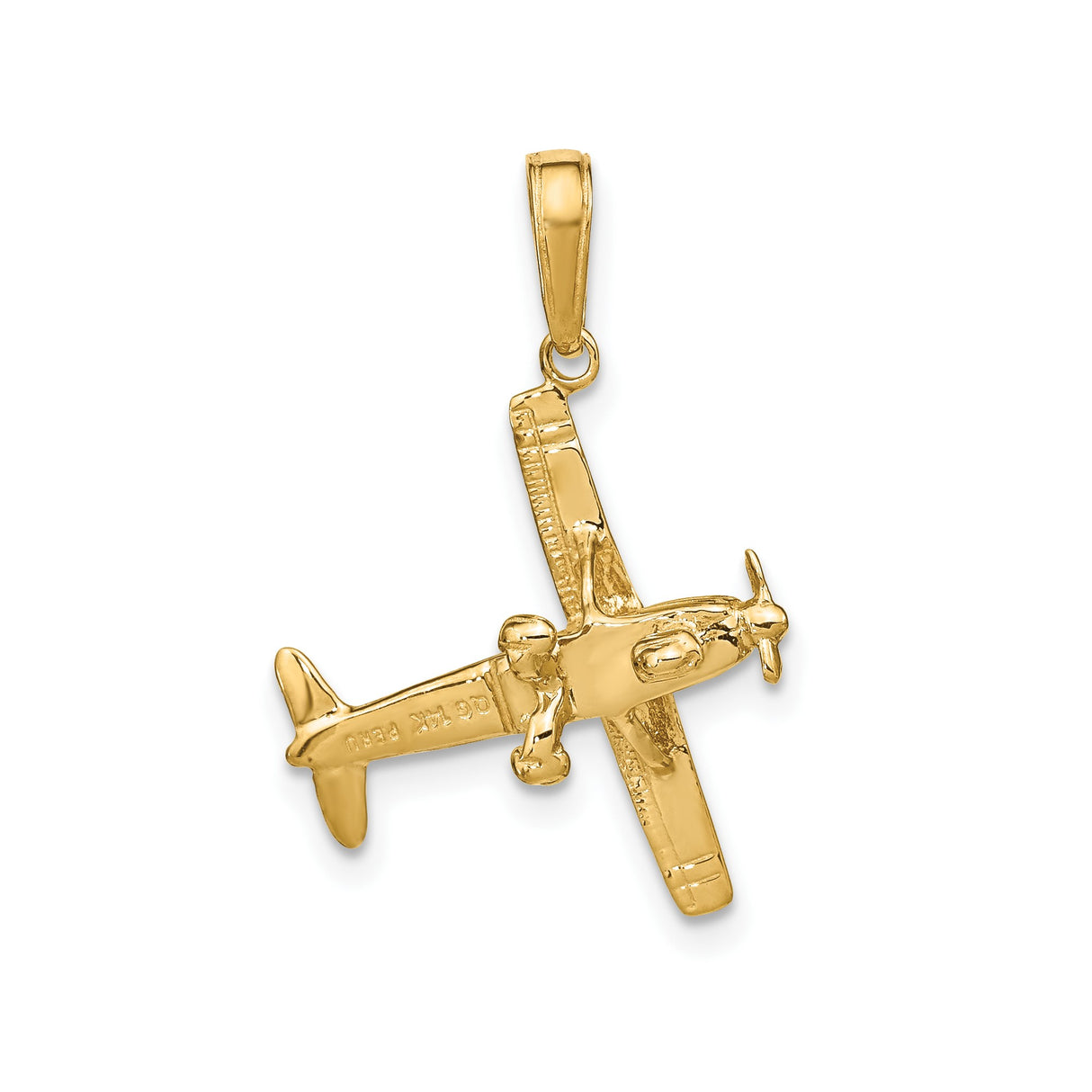 14k Yellow Gold Airplane Pendant with 3D High Wing Propeller Aircraft Design