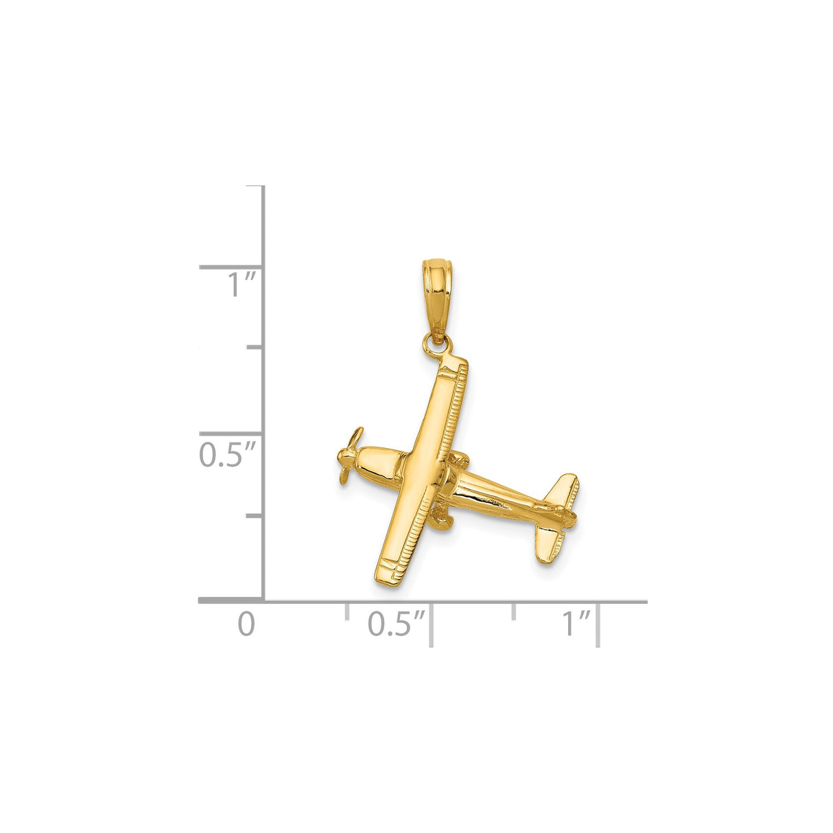14k Yellow Gold Airplane Pendant with 3D High Wing Propeller Aircraft Design