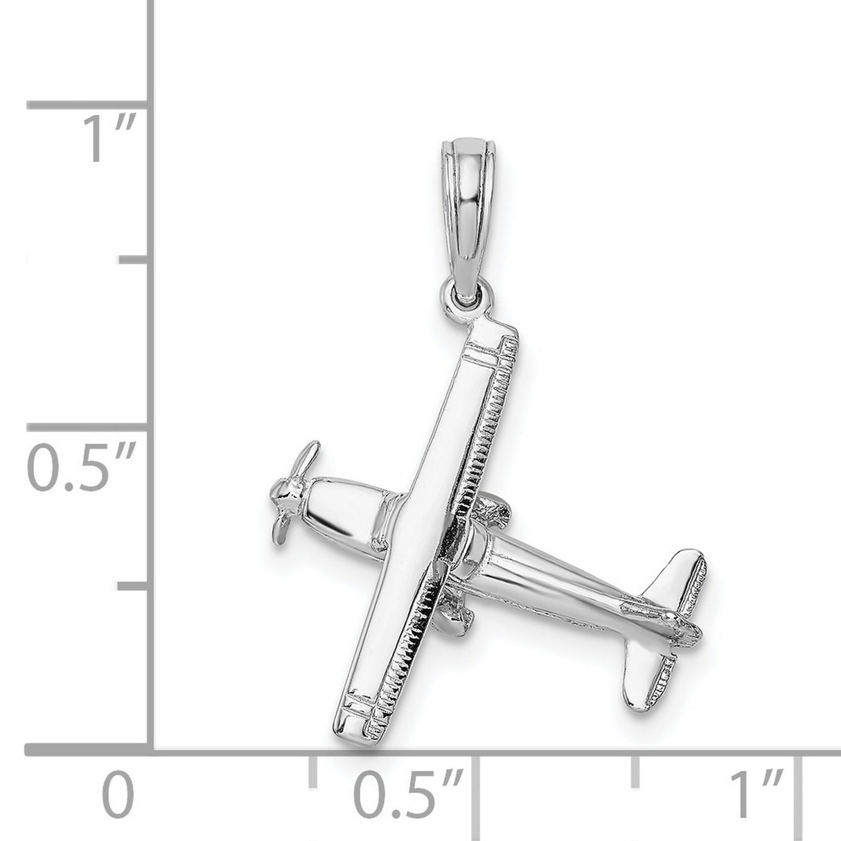 14k White Gold Airplane Pendant Charm with Detailed Propeller Design, Aviation Jewelry