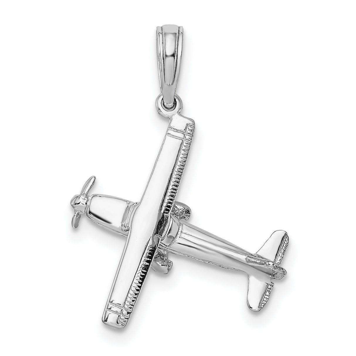 14k White Gold Airplane Pendant Charm with Detailed Propeller Design, Aviation Jewelry