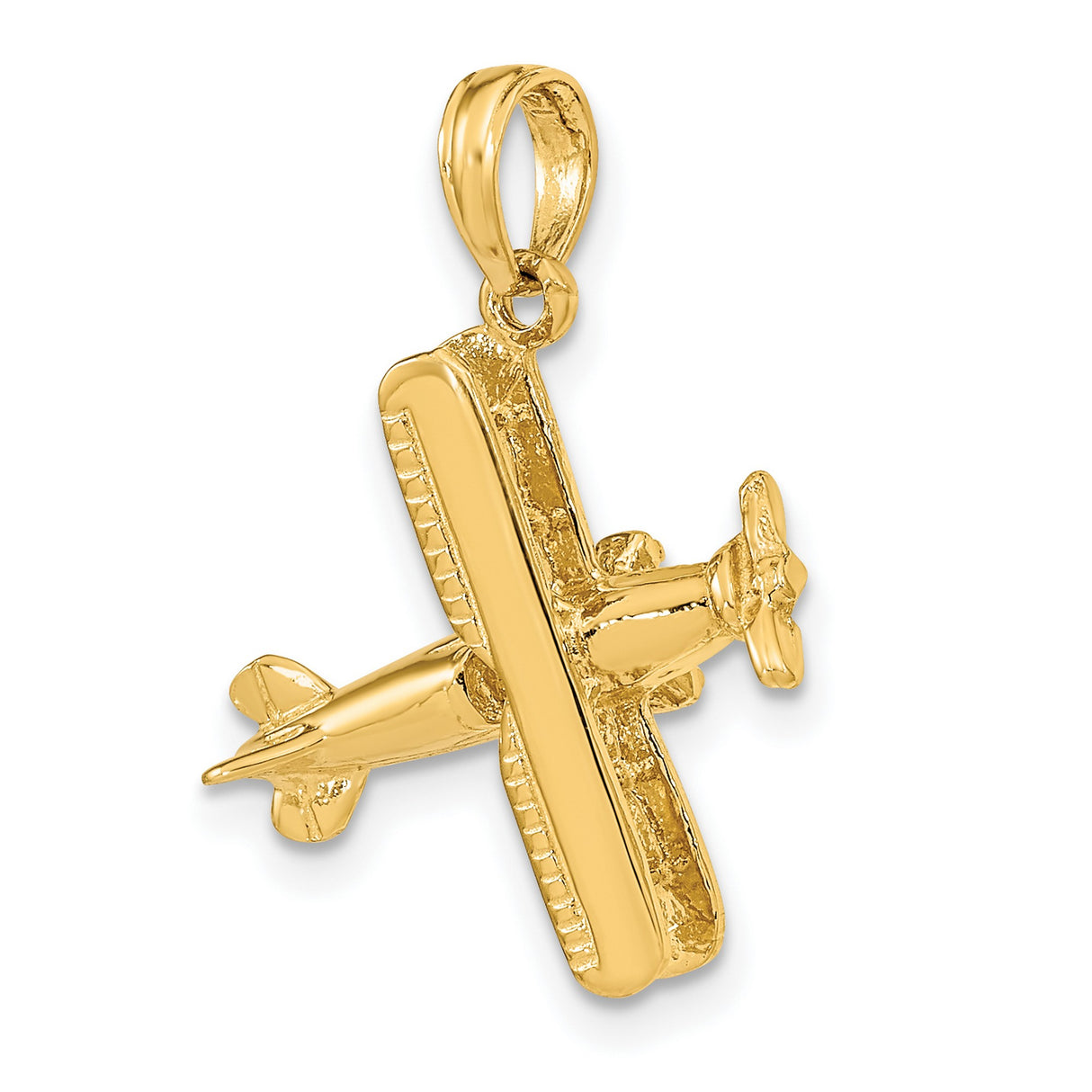 14k Yellow Gold Biplane Pendant, Vintage Airplane Charm with Aircraft Design, Unisex Aviation Jewelry