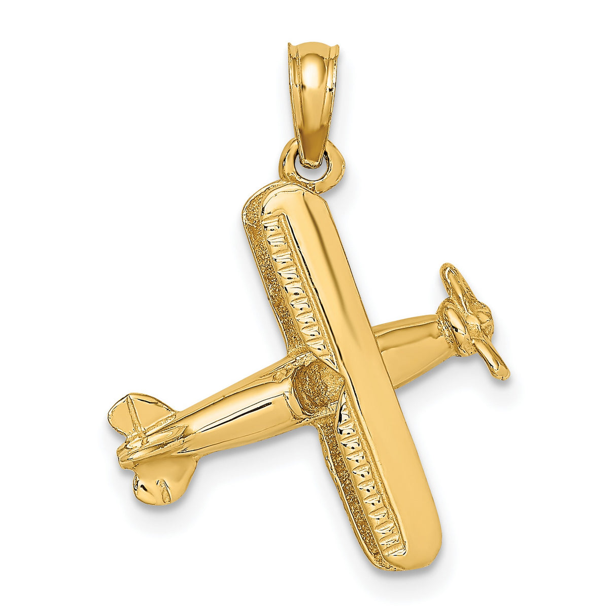 14k Yellow Gold Biplane Pendant, Vintage Airplane Charm with Aircraft Design, Unisex Aviation Jewelry