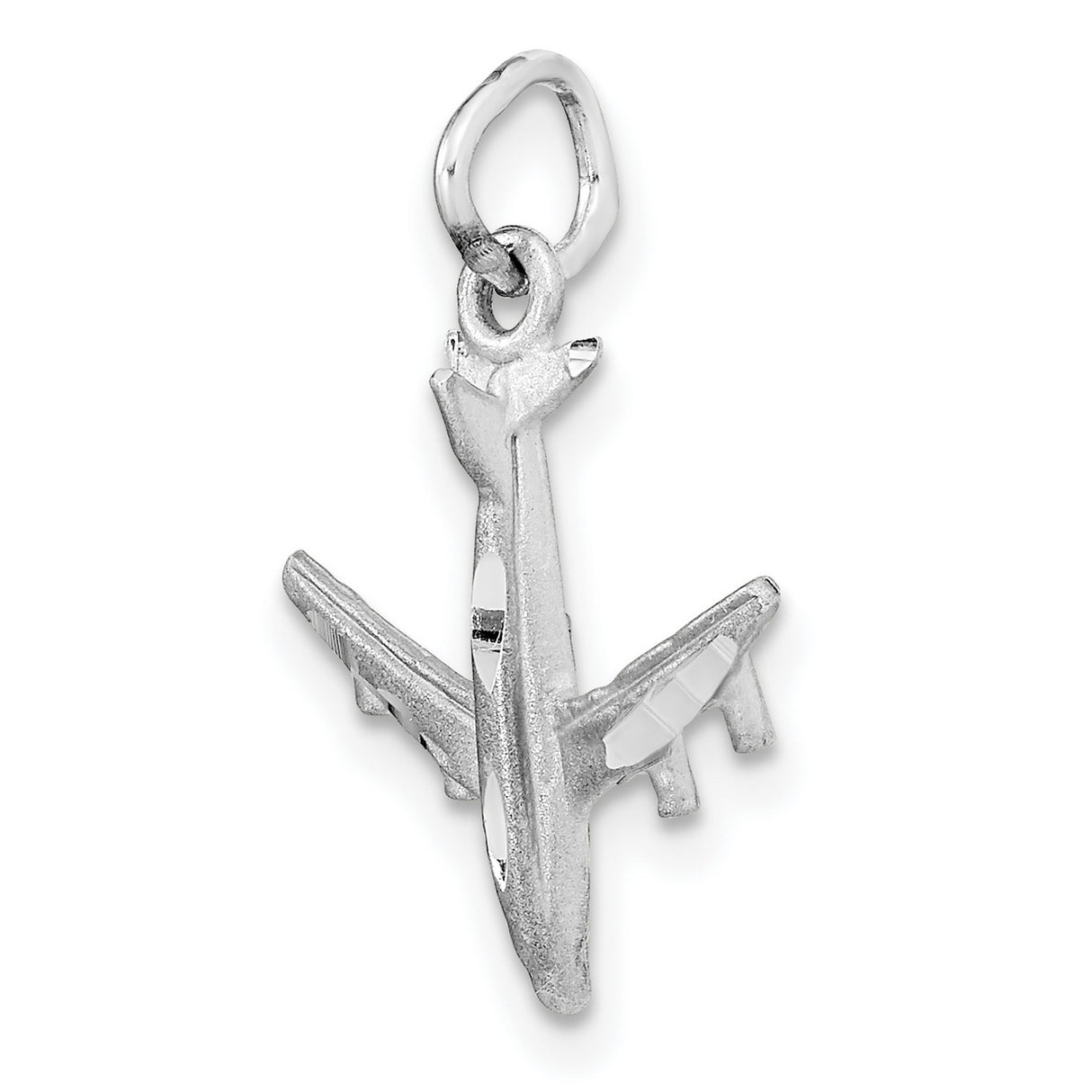 3-D Vertical Airplane Charm Pendant in Real 14k White Gold