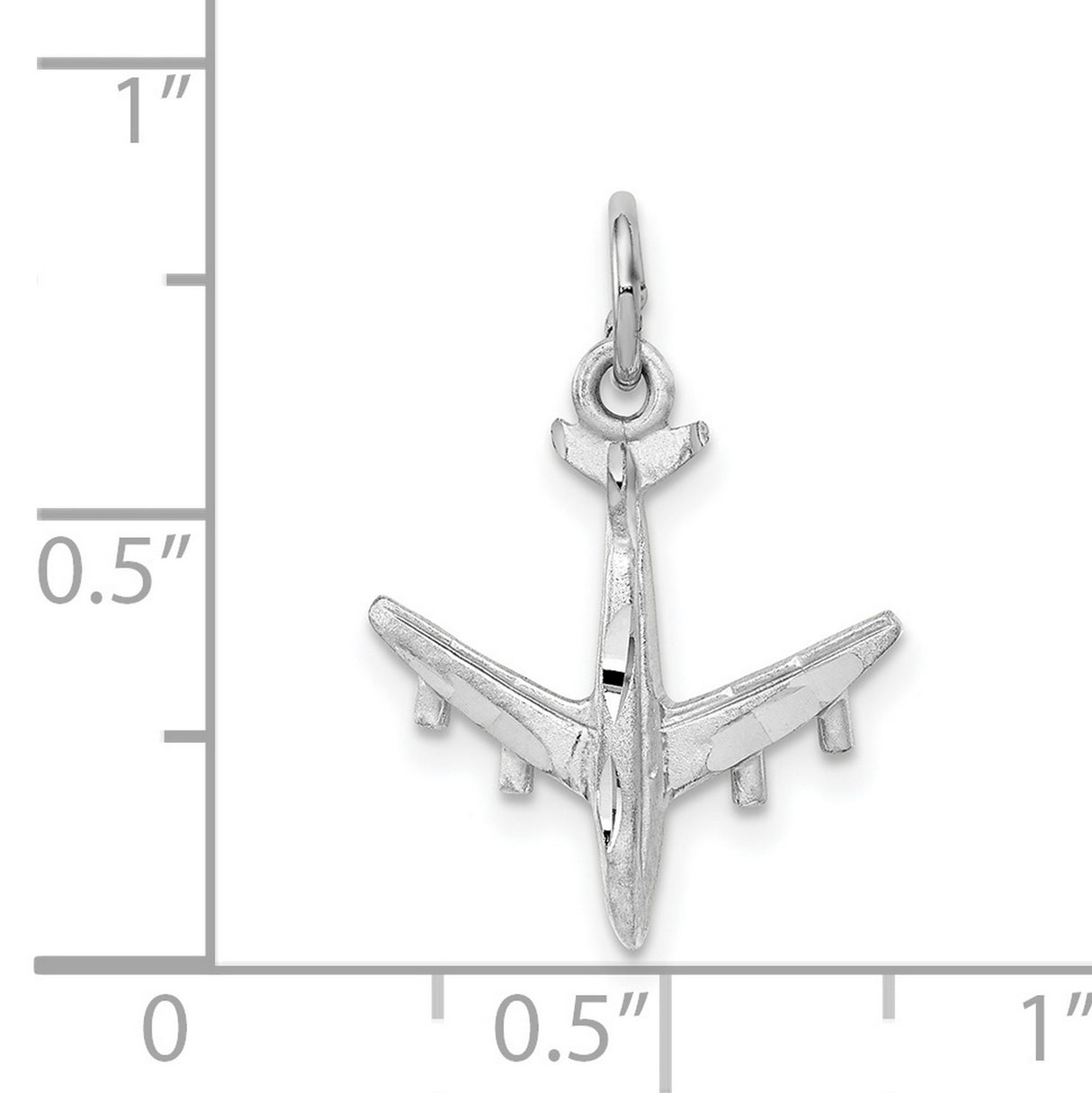 3-D Vertical Airplane Charm Pendant in Real 14k White Gold