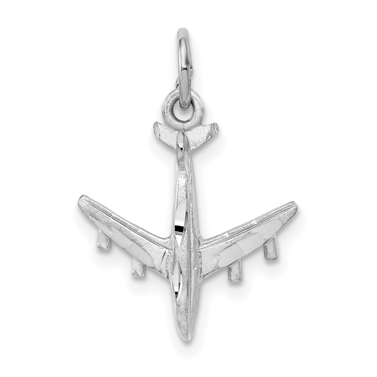 3-D Vertical Airplane Charm Pendant in Real 14k White Gold