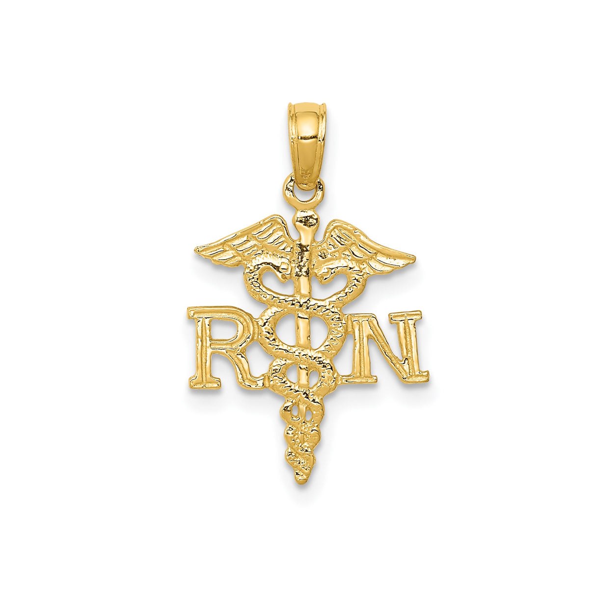 14k Yellow Gold RN Caduceus Pendant, Registered Nurse Medical Symbol Charm