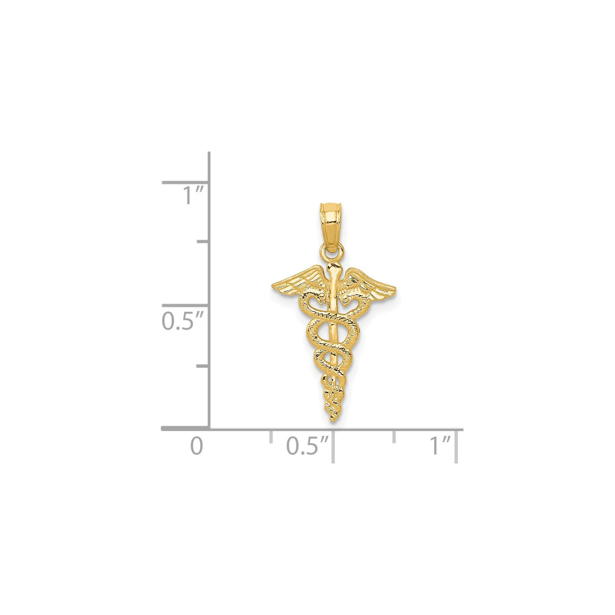 14k Yellow Gold Caduceus Pendant with Winged Staff and Two Snakes, Medical Symbol Charm